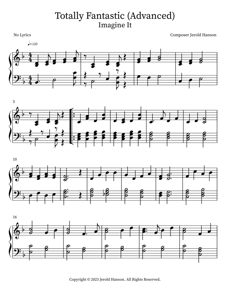 Totally Fantastic (Advanced) Easy Piano scores gallery preview page 1