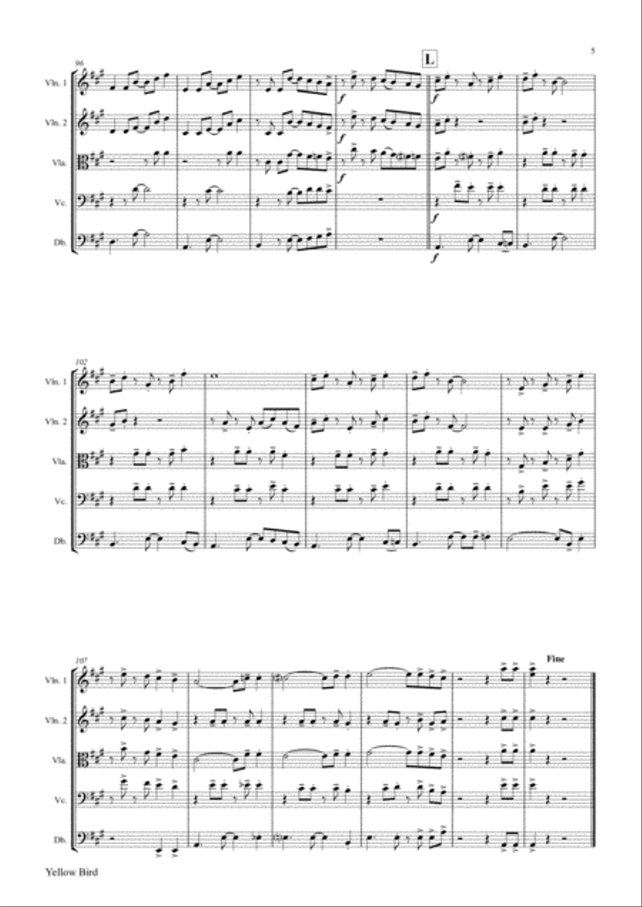 Yellow Bird - Haitian Folk Song - Calypso - String Orchestra String Orchestra scores gallery preview page 6