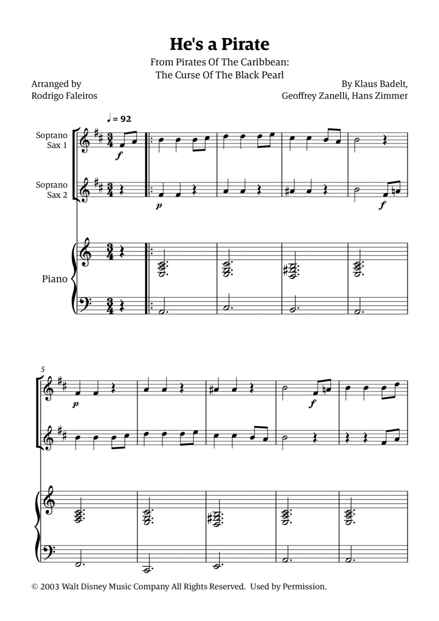 He's A Pirate Woodwind Duet scores gallery preview page 1