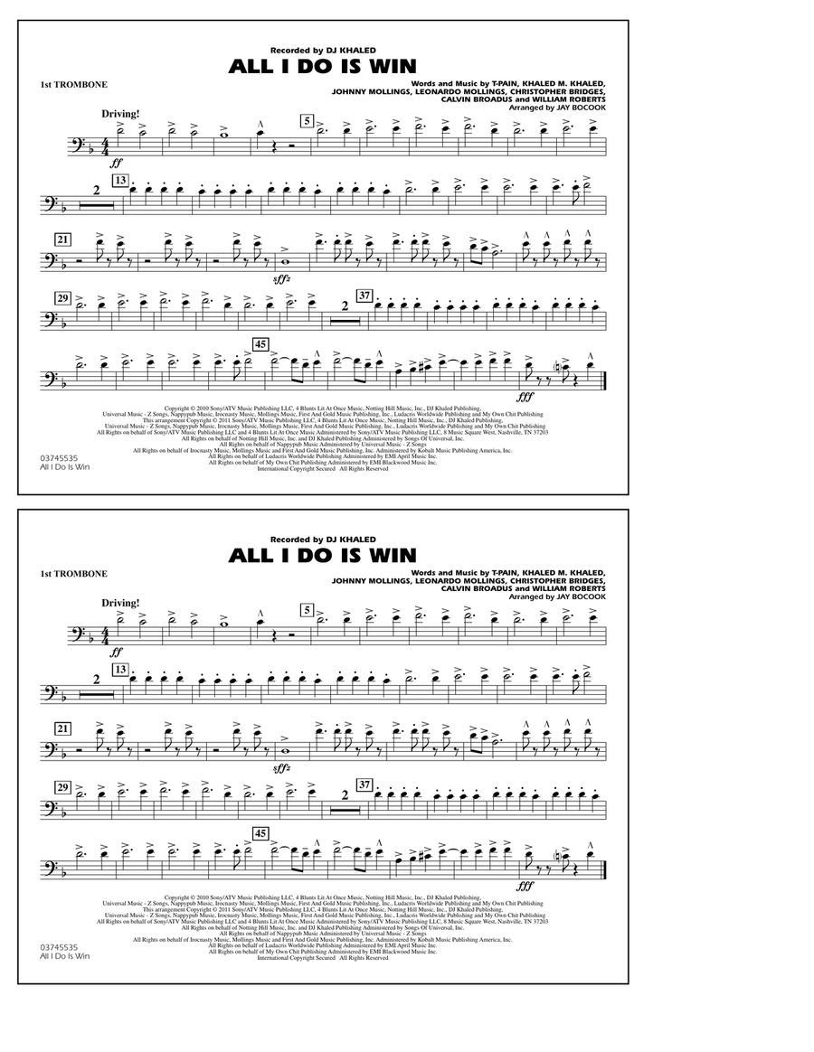 All I Do Is Win - 1st Trombone Marching Band scores gallery preview page 1