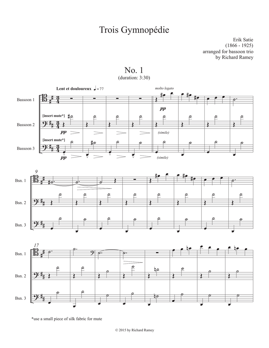 Three Gymnopedie Woodwind Trio scores gallery preview page 1