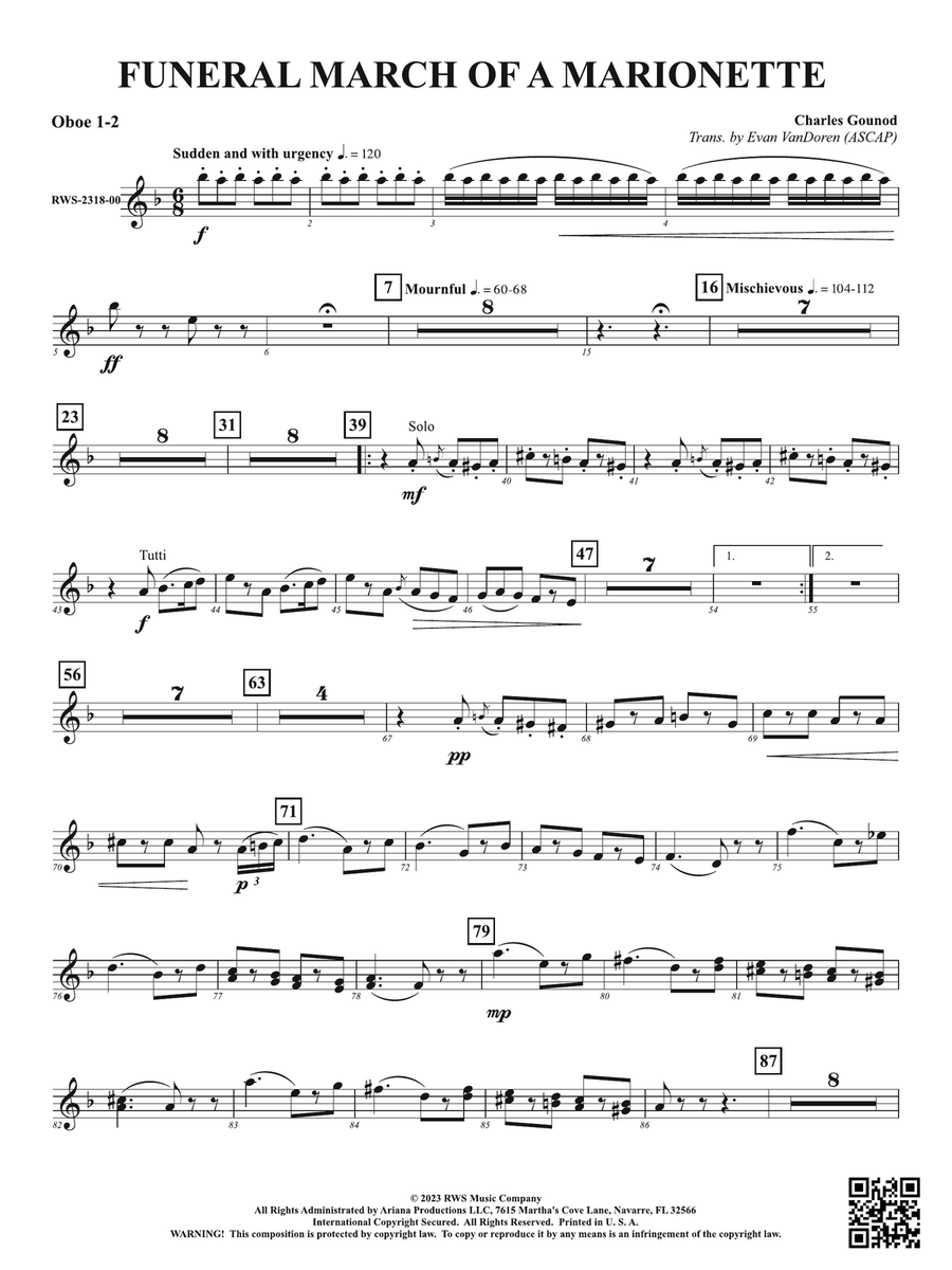 Funeral March of a Marionette: 1st & 2nd Oboe Oboe scores gallery preview page 1