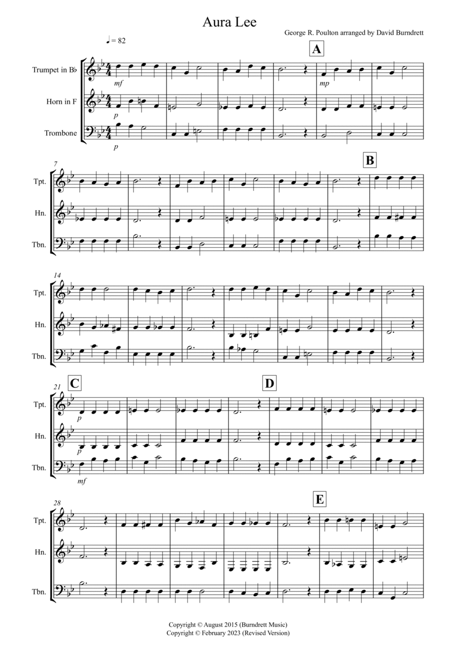 Aura Lee for Brass Trio Brass Trio scores gallery preview page 1