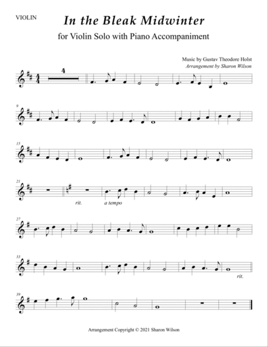 In the Bleak Midwinter (Easy Violin Solo with Piano Accompaniment) Violin Solo scores gallery preview page 2