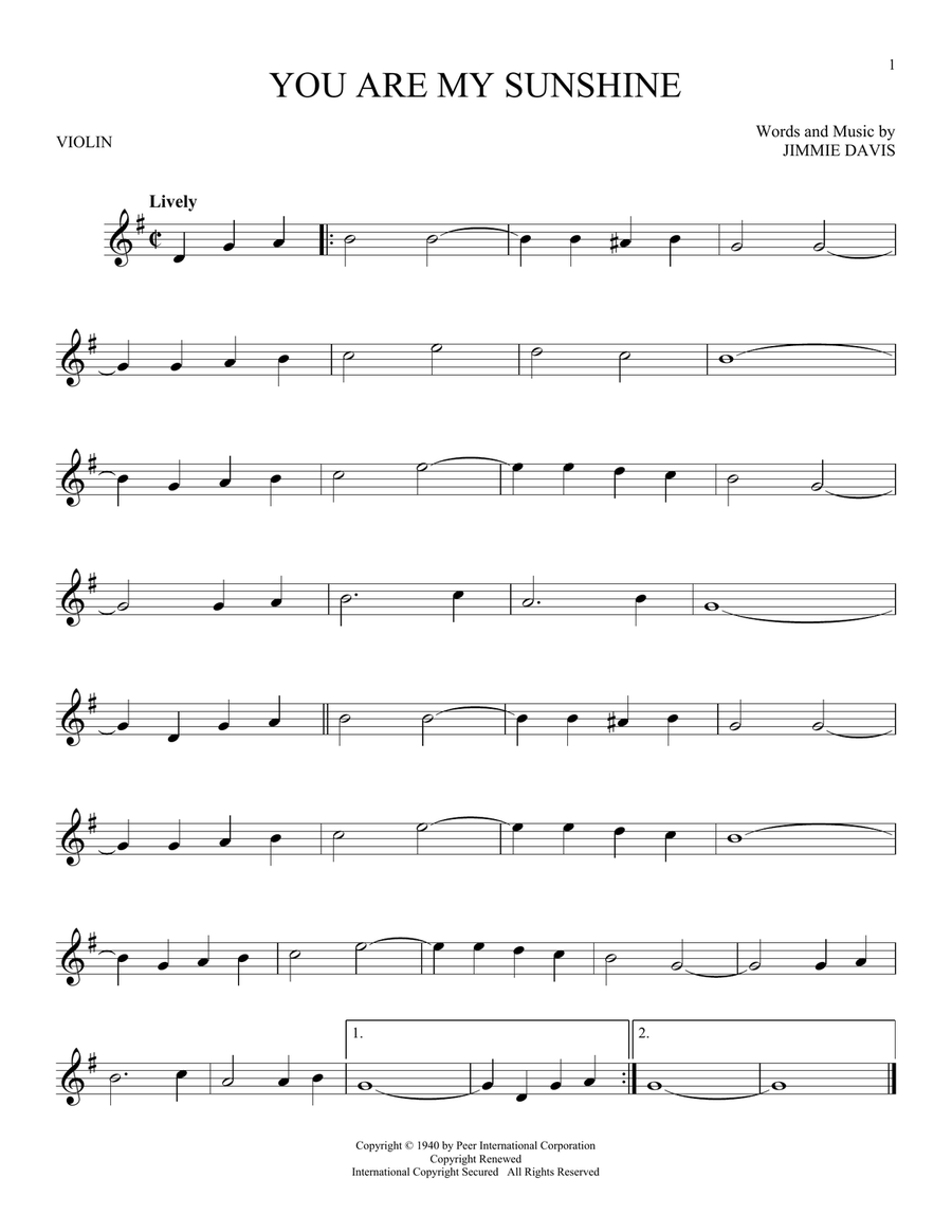You Are My Sunshine Violin Solo scores gallery preview page 1