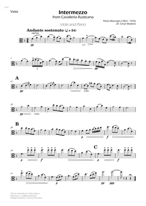 Intermezzo from Cavalleria Rusticana - Viola and Piano (Individual Parts)