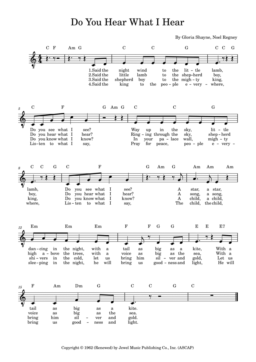 Do You Hear What I Hear Piano, Vocal, Guitar scores gallery preview page 1