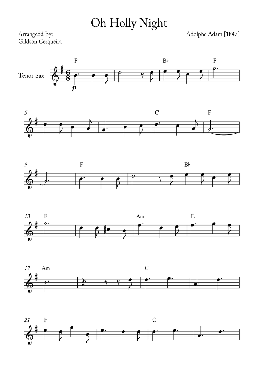 Oh Holy night Tenor Saxophone scores gallery preview page 1