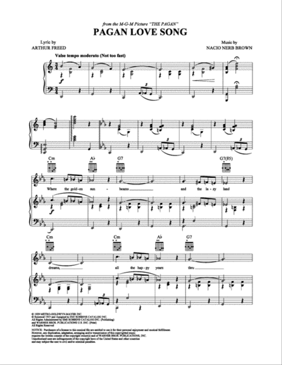 Pagan Love Song Pagan Love Song Piano, Vocal, Guitar scores gallery preview page 1