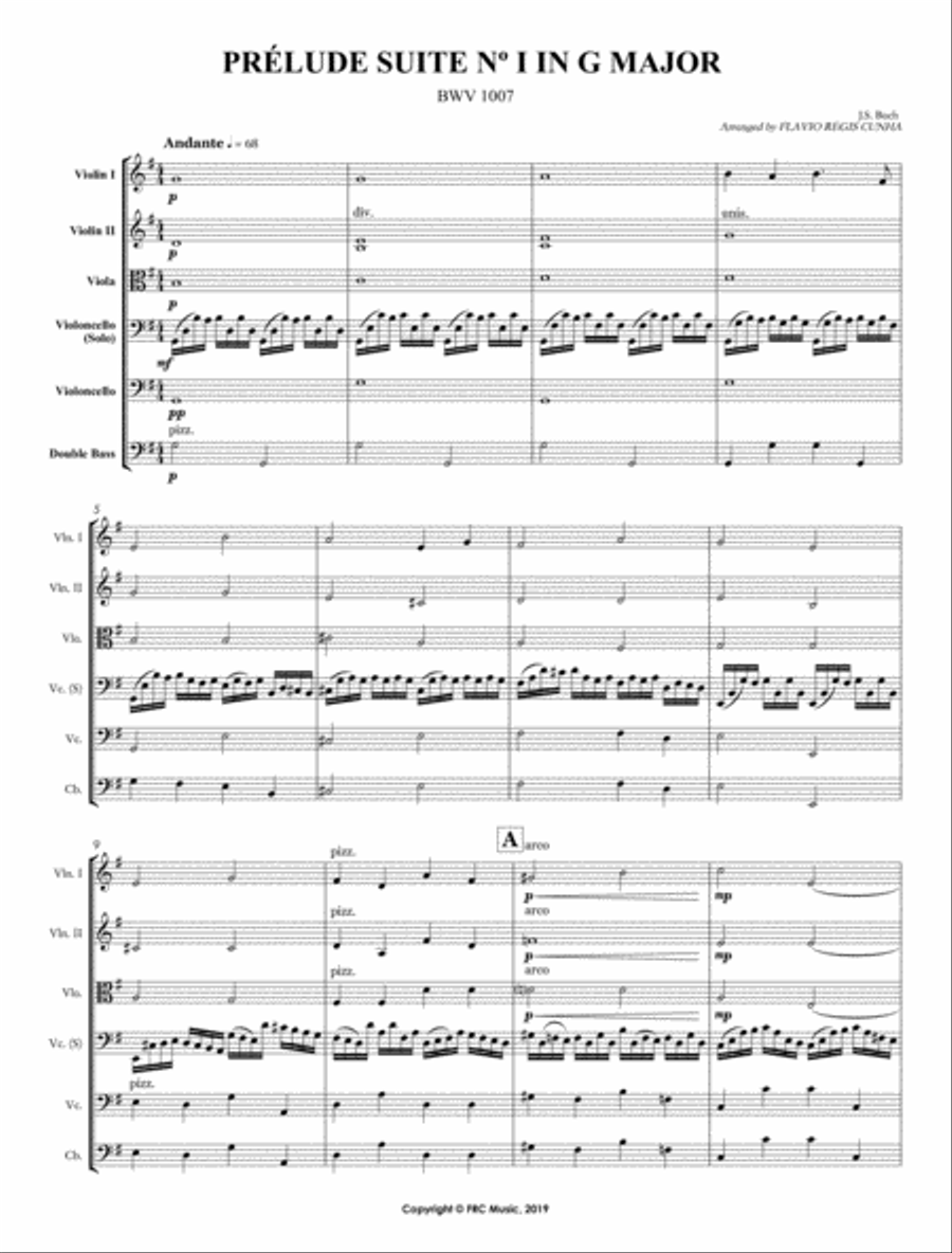 Prélude Suite Nº 1 in G Major (BWV 1007) for Cello Solo and String Orchestra String Orchestra scores gallery preview page 3