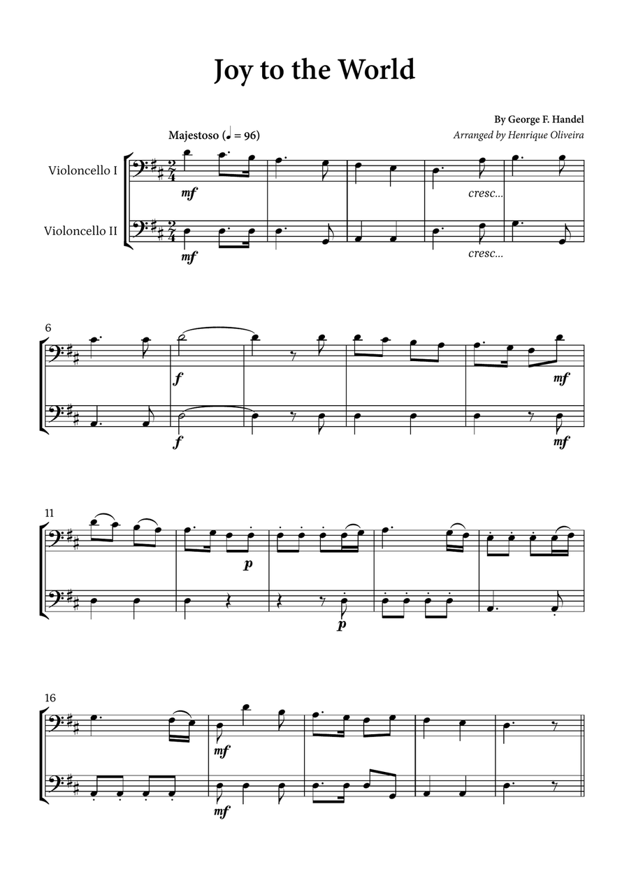 Joy to the World (Cello Duet) - Christmas Carol String Duet scores gallery preview page 1