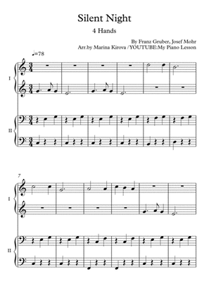 Silent Night - EASY Piano 4 hands Duet in EASY TO READ FORMAT