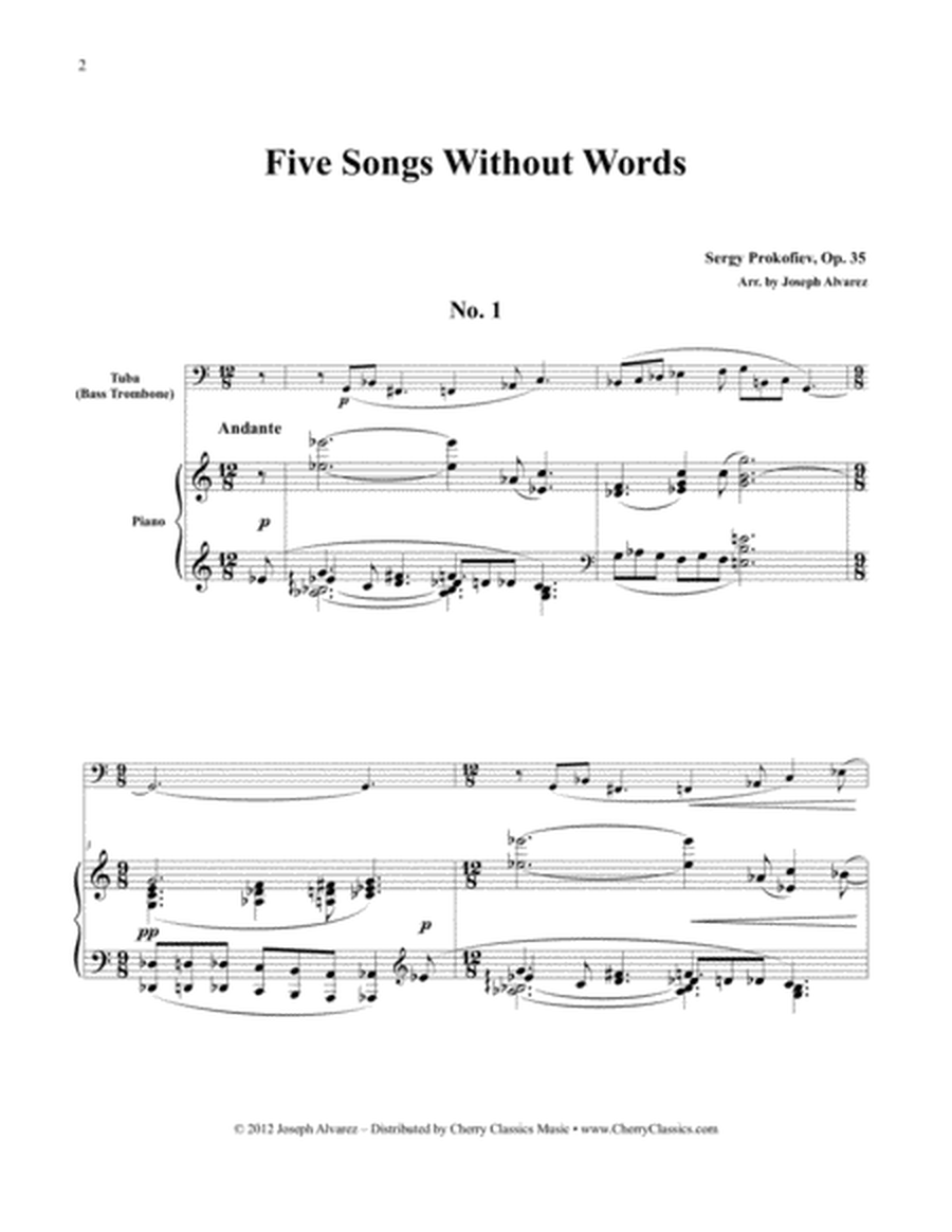 Five Songs Without Words, Op. 35 for Tuba or Bass Trombone & Piano
