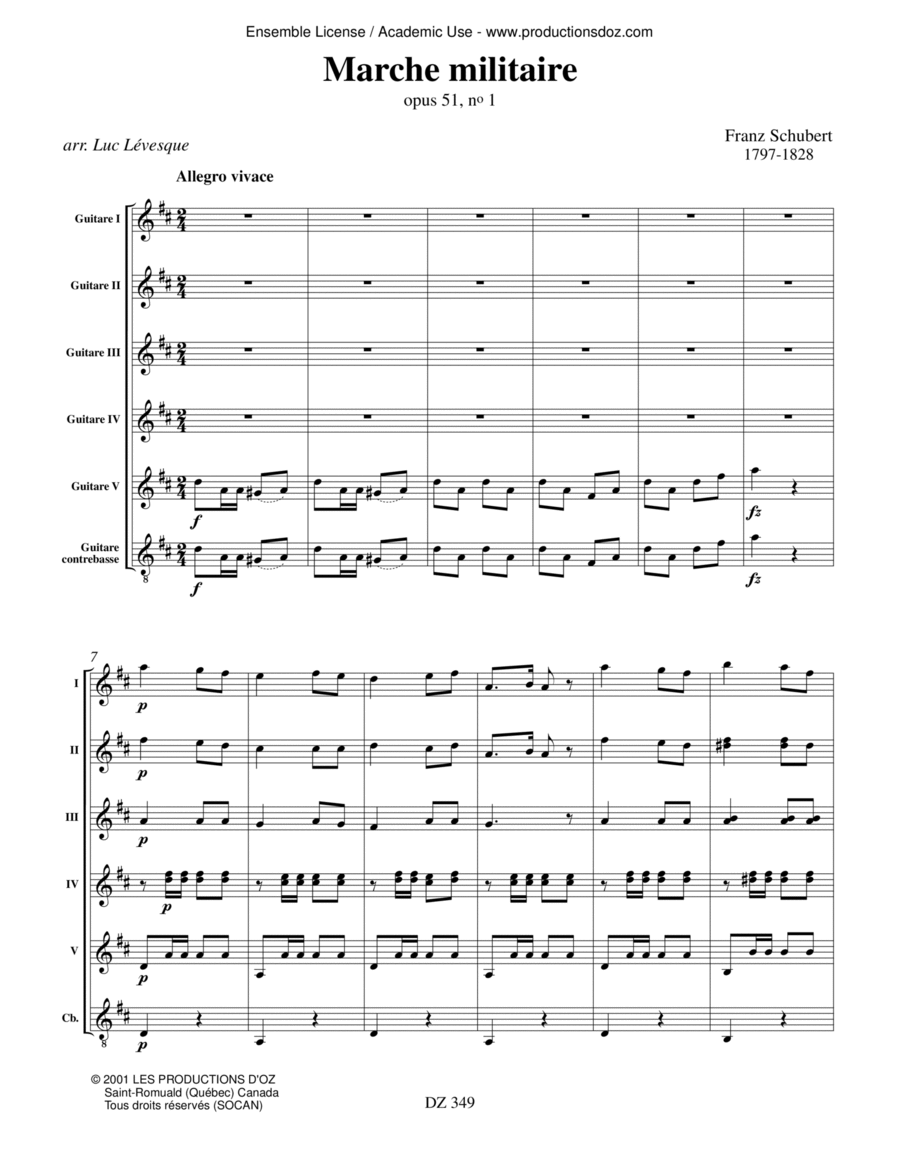Marche militaire, Op. 51, No. 1 Guitar Ensemble scores gallery preview page 1