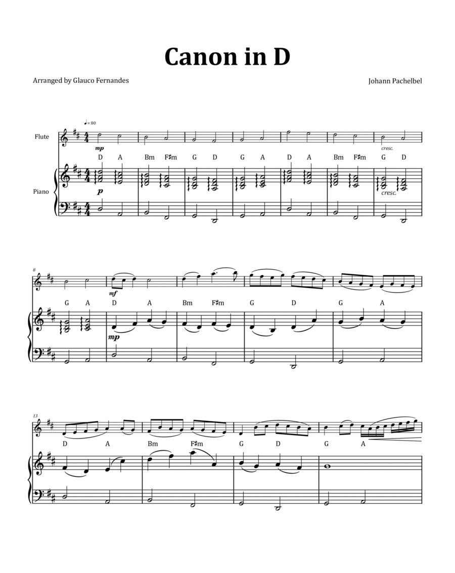Canon by Pachelbel - Flute & Piano and Chord Notation image number null