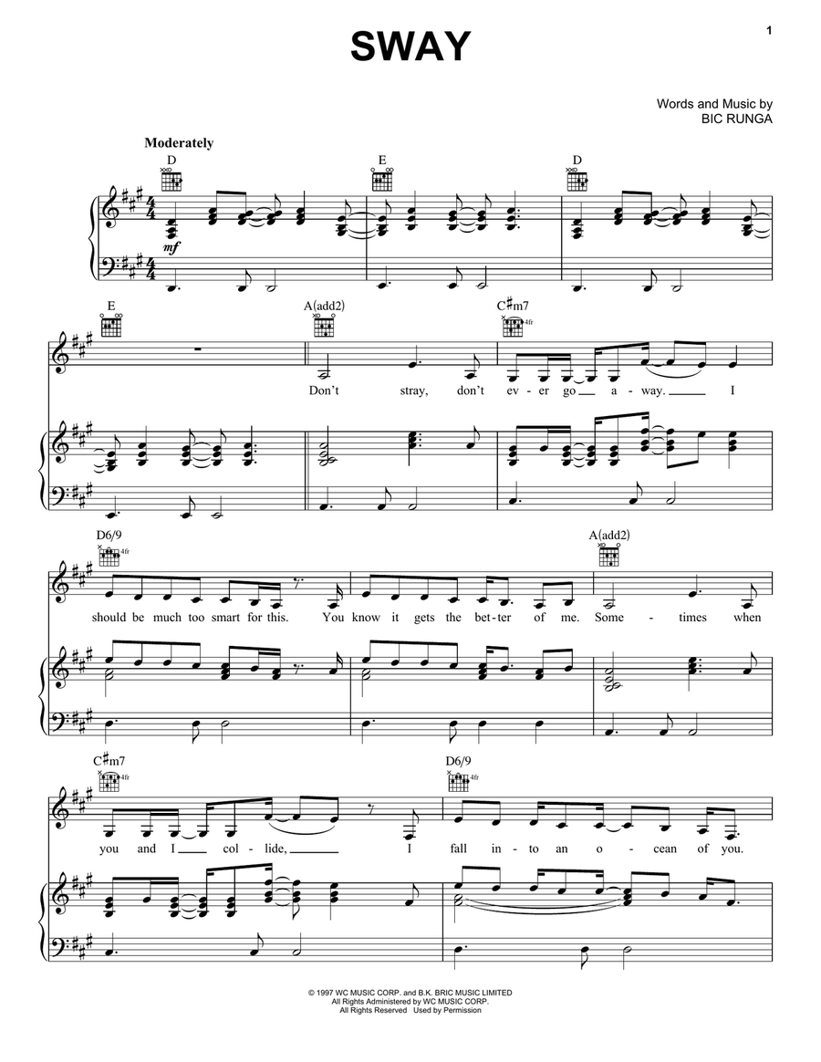Sway Sway Piano, Vocal, Guitar scores gallery preview page 1