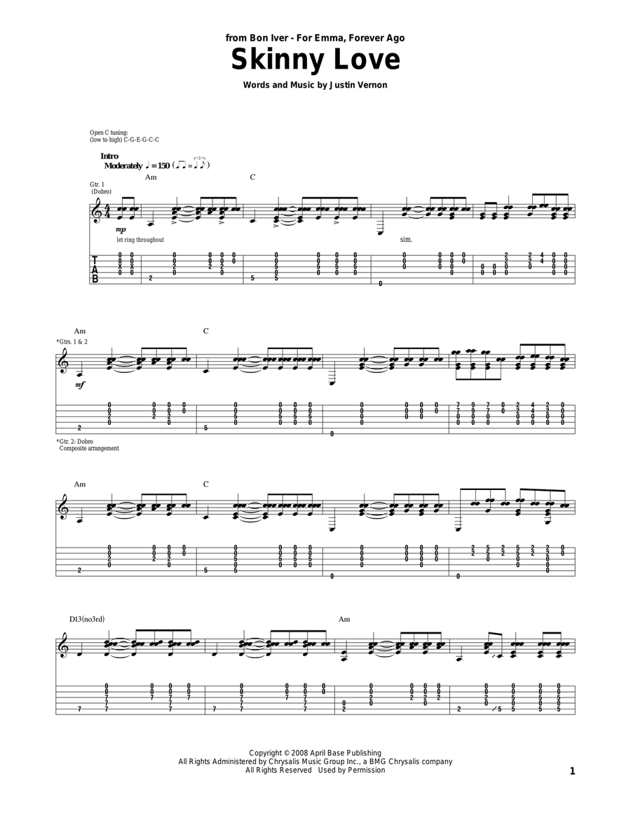 Skinny Love Skinny Love Acoustic Guitar scores gallery preview page 1