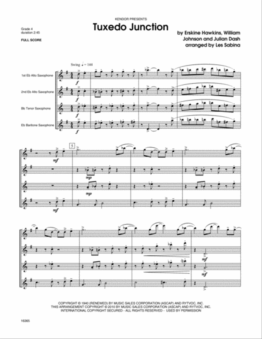 Tuxedo Junction Saxophone Quartet scores gallery preview page 4