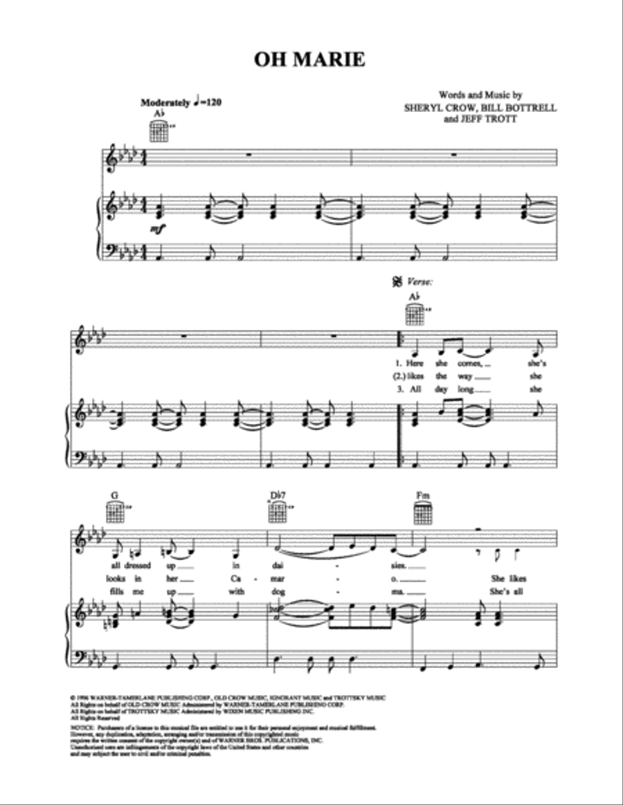 Oh Marie Piano, Vocal, Guitar scores gallery preview page 1