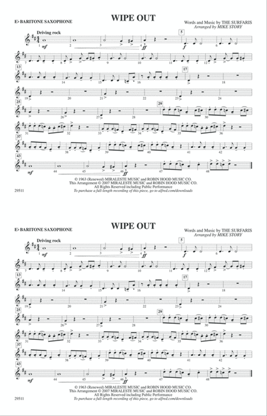Wipe Out: E-flat Baritone Saxophone Marching Band scores gallery preview page 1