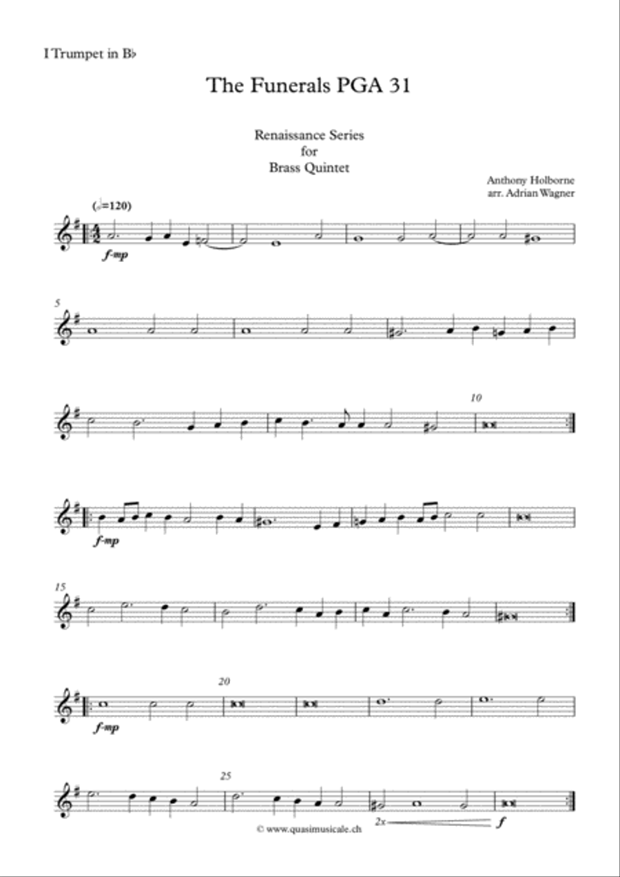 The Funerals PGA 31 (Anthony Holborne) Brass Quintet arr. Adrian Wagner Brass Quintet scores gallery preview page 6