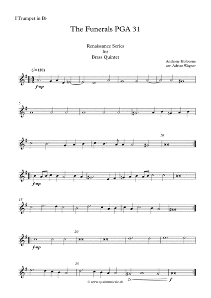 The Funerals PGA 31 (Anthony Holborne) Brass Quintet arr. Adrian Wagner image number null