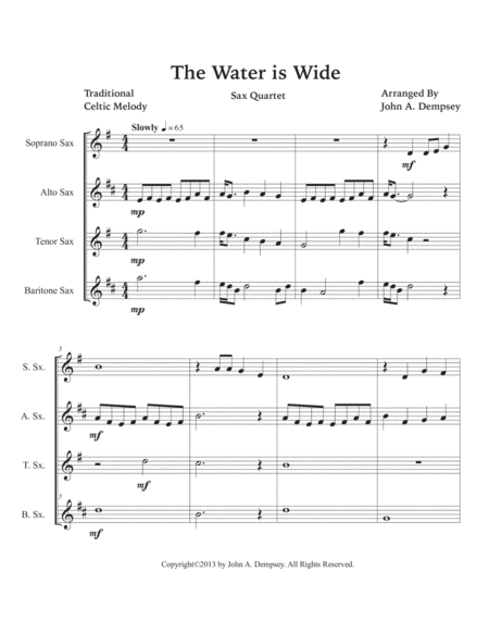 The Water is Wide (Sax Quartet: SATB) image number null
