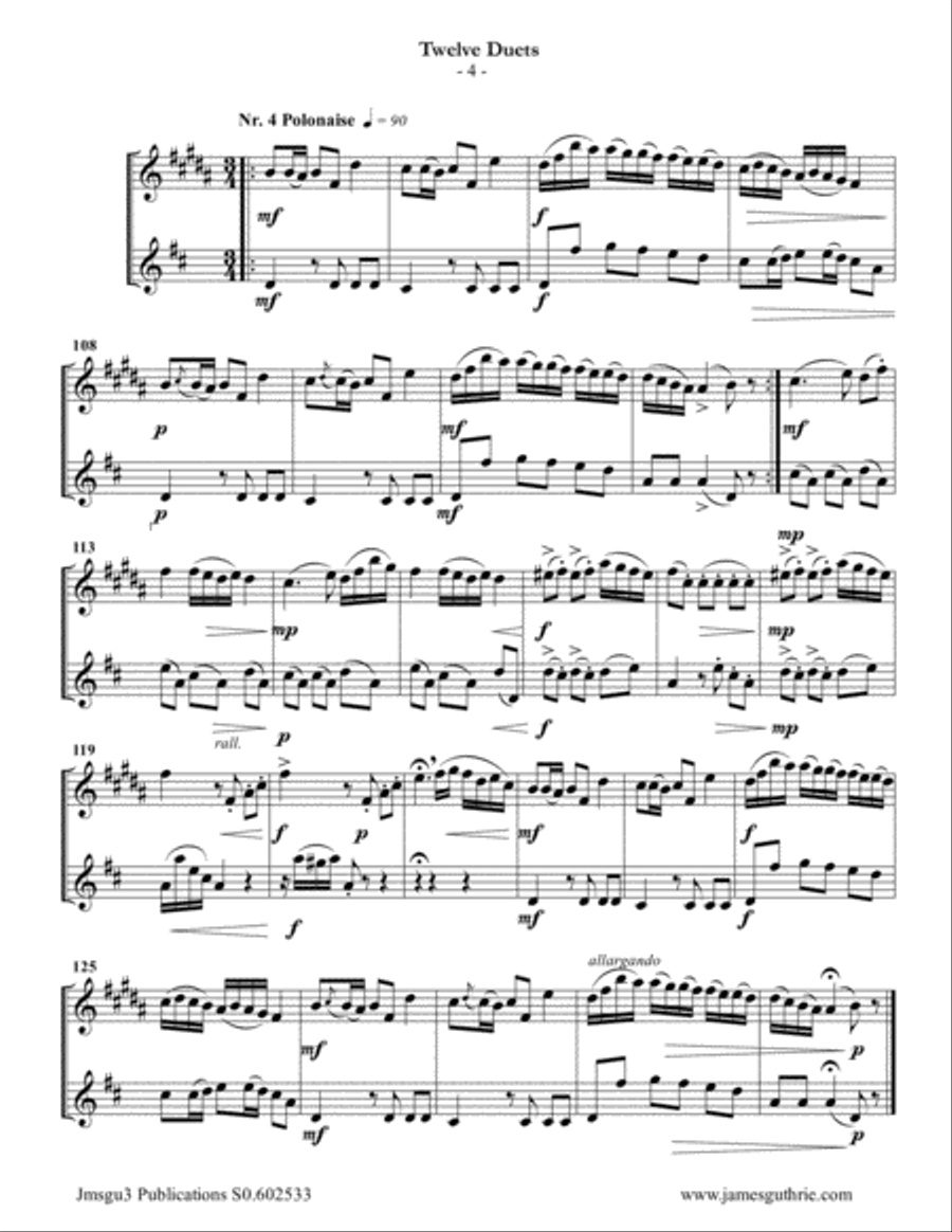 Mozart: 12 Duets K. 487 for Clarinet & Alto Flute Woodwind Duet scores gallery preview page 4