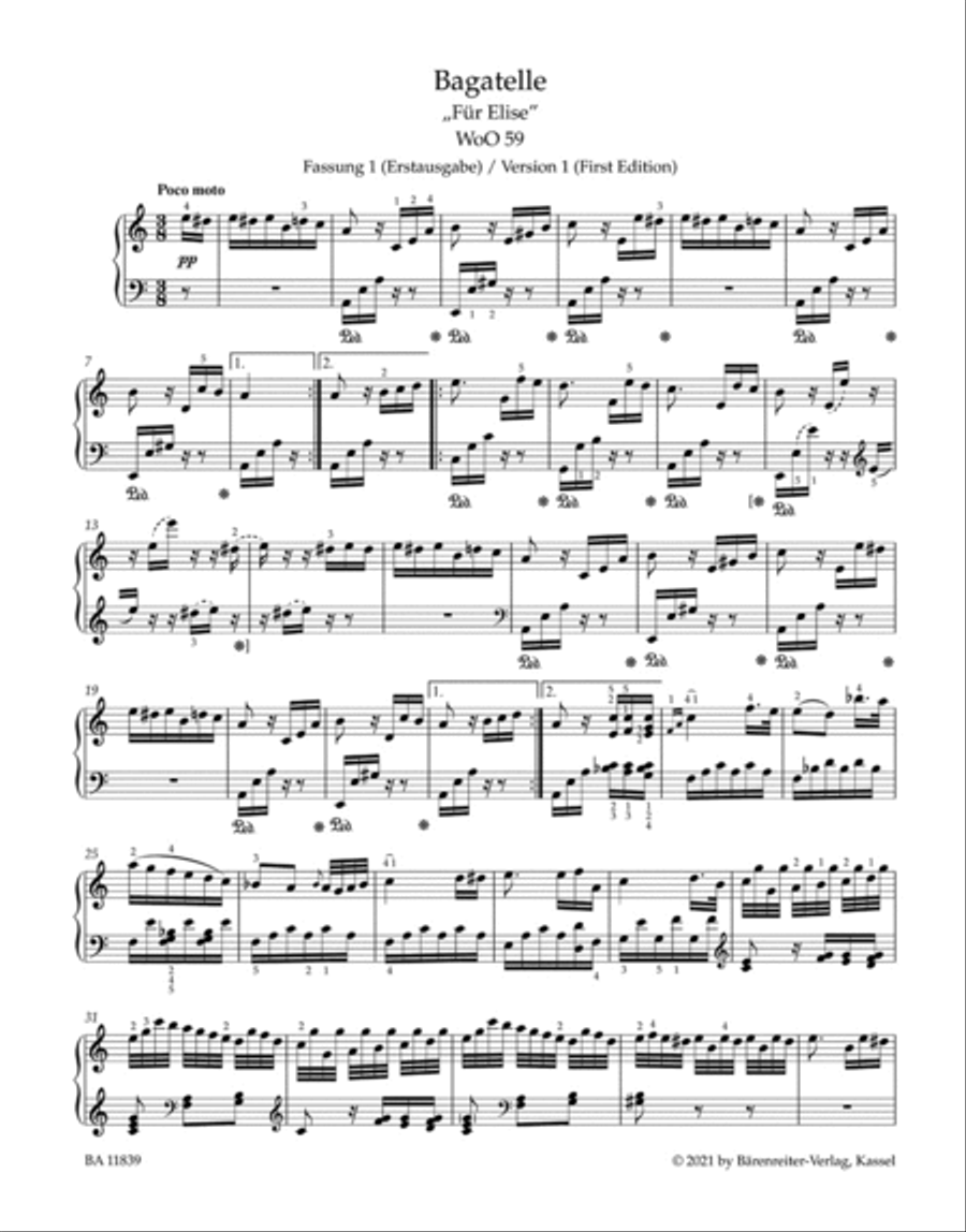Bagatelle for Piano in A minor WoO 59 