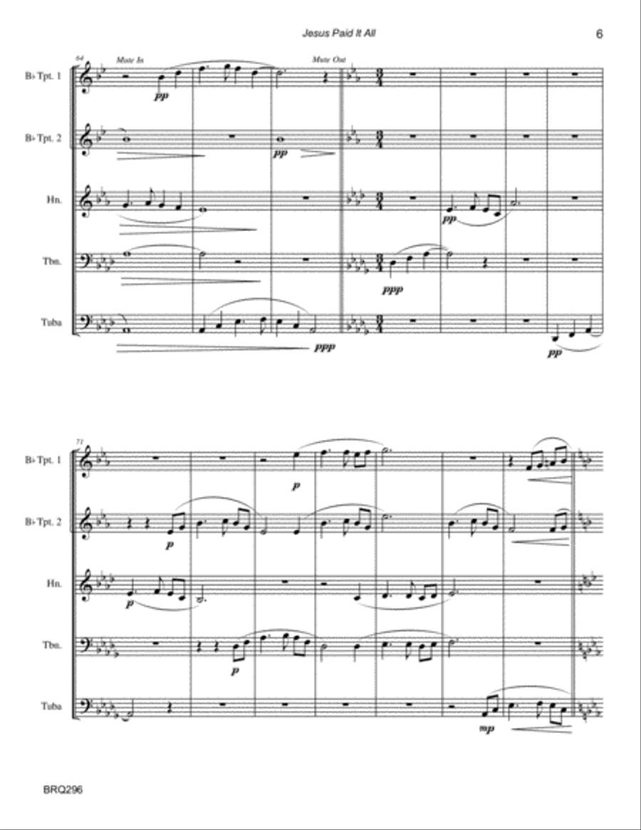JESUS PAID IT ALL - BRASS QUINTET (unaccompanied) Brass Quintet scores gallery preview page 6
