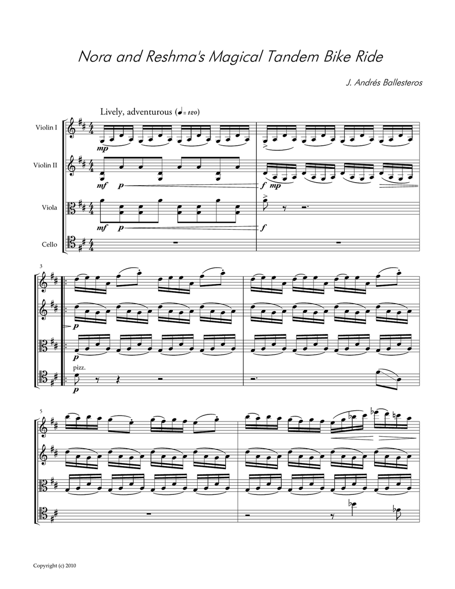 Nora and Reshma's Magical Tandem Bike Ride (score) String Quartet scores gallery preview page 2