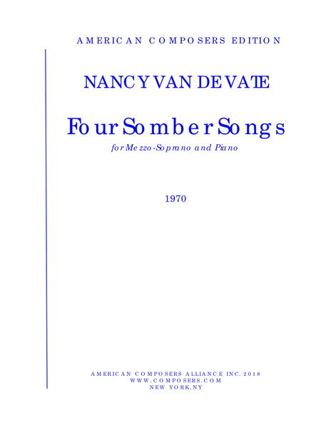 [Van de Vate] Four Somber Songs (Piano Reduction)