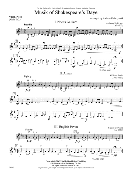Musik of Shakespeare's Daye: 3rd Violin (Viola [TC])