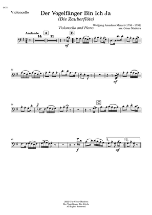 Der Vogelfänger Bin Ich Ja - Cello and Piano (Individual Parts)