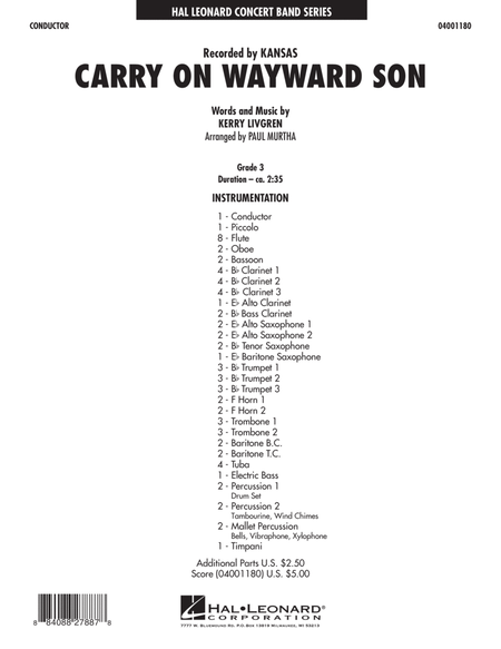 Carry On Wayward Son - Full Score
