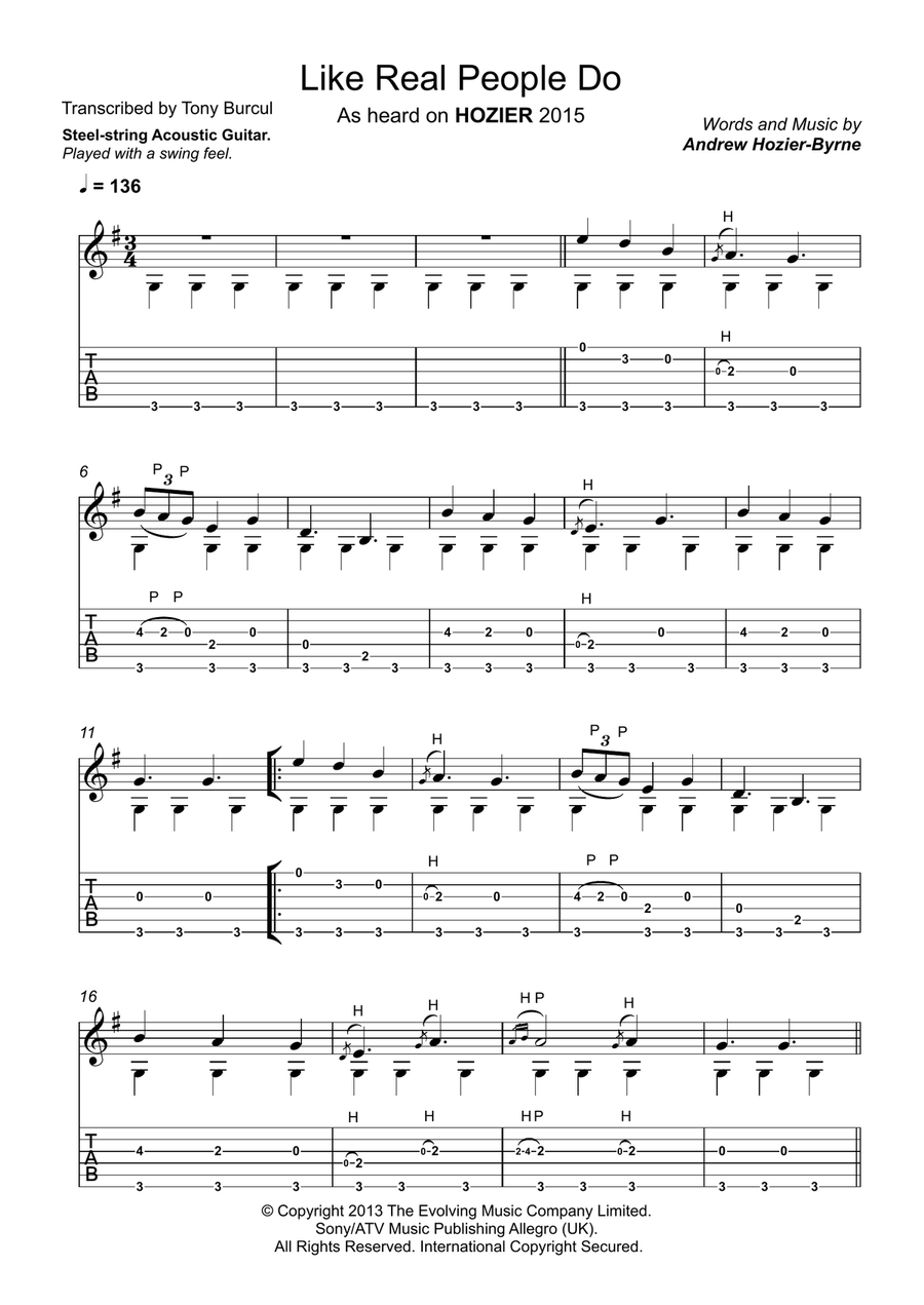 Like Real People Do Guitar Tablature scores gallery preview page 1