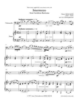Intermezzo from Cavalleria Rusticana - Cello and Piano