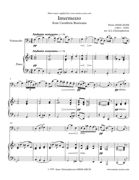 Intermezzo from Cavalleria Rusticana - Cello and Piano image number null