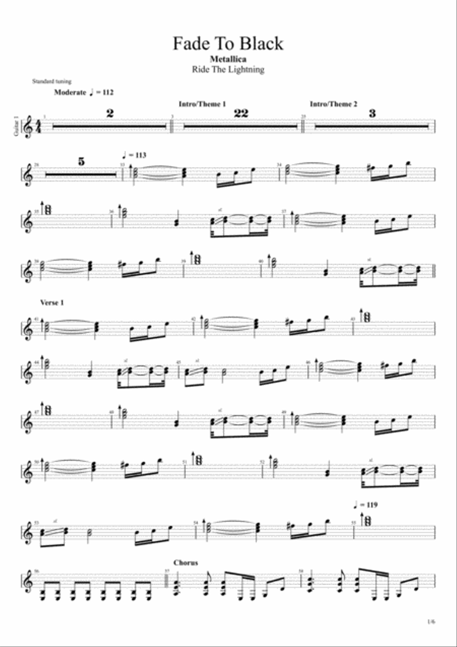 Fade To Black Electric Guitar scores gallery preview page 1