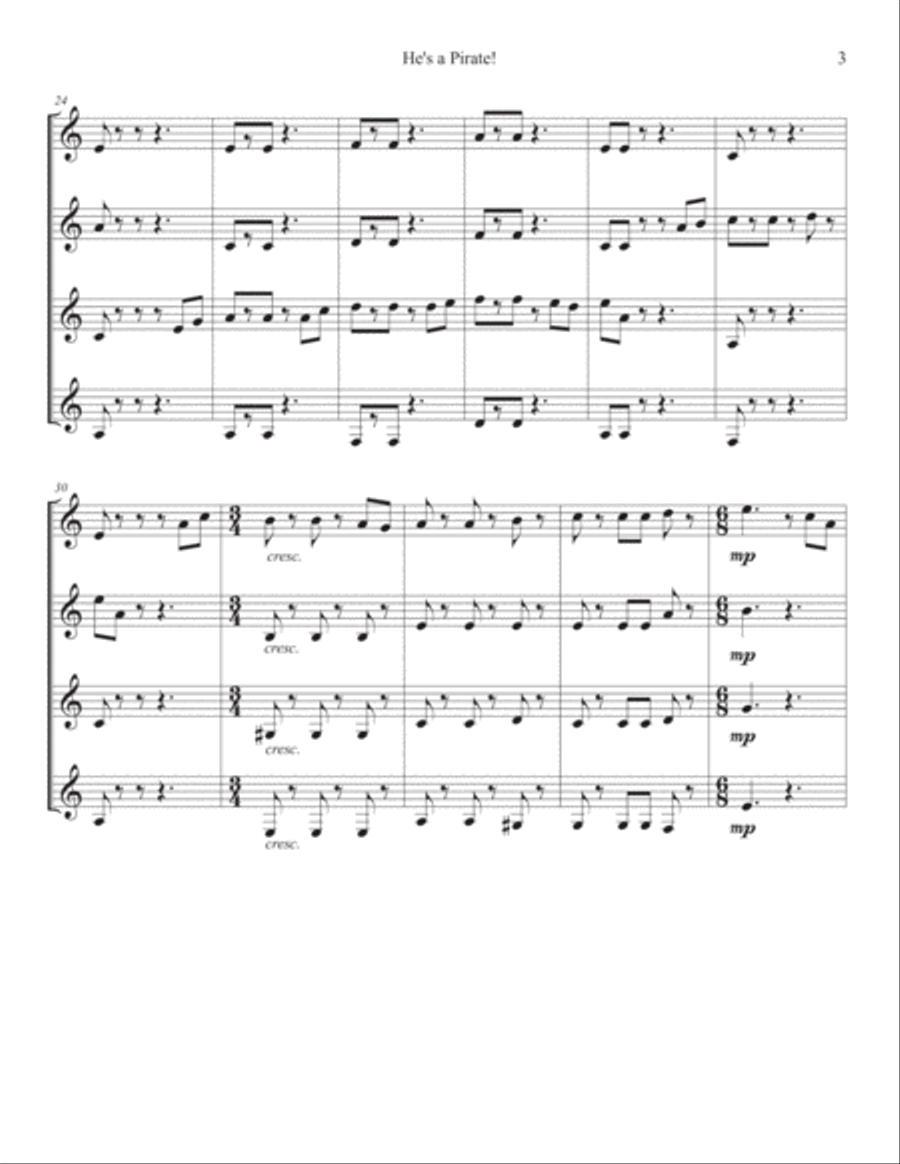 He's A Pirate He's A Pirate Woodwind Quartet scores gallery preview page 3