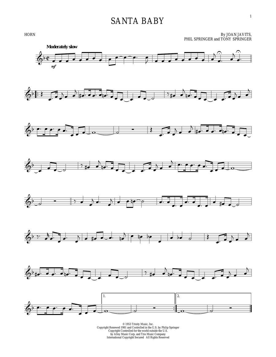 Santa Baby Santa Baby Horn Solo scores gallery preview page 1