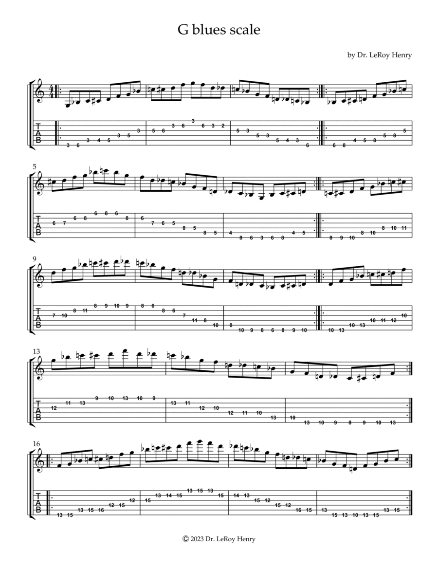 G Blues Scale Electric Guitar scores gallery preview page 1