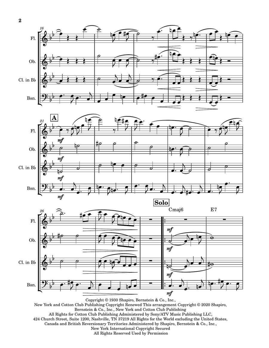 On The Sunny Side Of The Street Woodwind Quartet scores gallery preview page 2