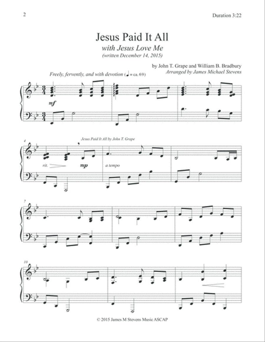 Jesus Paid It All (with Jesus Loves Me) Piano Solo scores gallery preview page 2