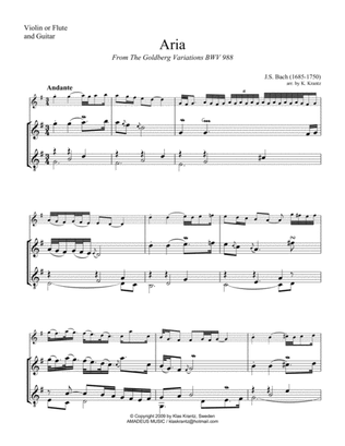 Book cover for Aria (Goldberg var.) BWV 988, ornamented, for violin or flute and guitar