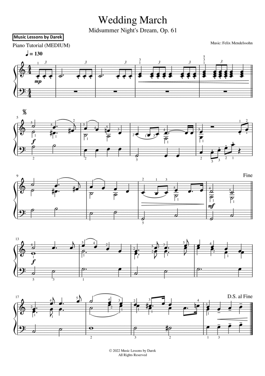 Wedding March (MEDIUM PIANO) Midsummer Night's Dream, Op. 61 [Felix Mendelssohn] image number null