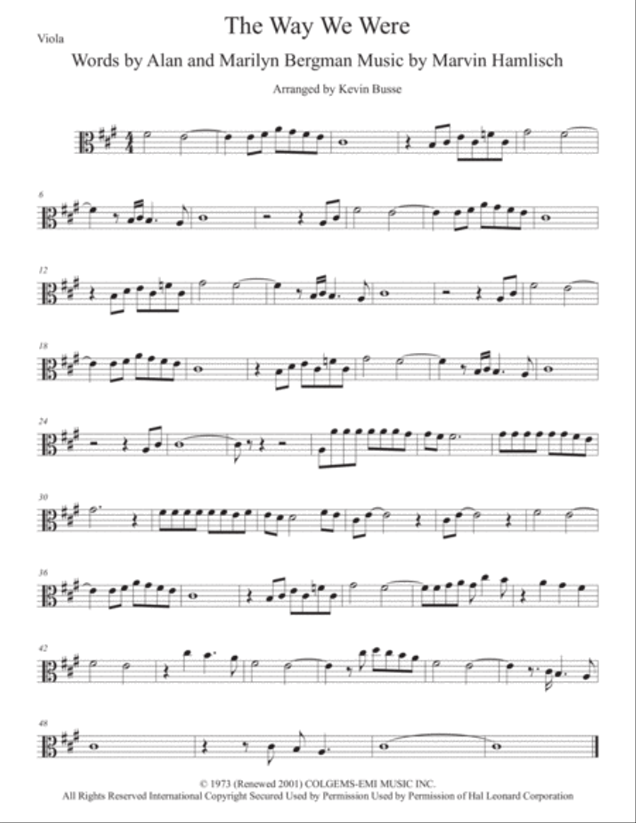 The Way We Were Viola Solo scores gallery preview page 1