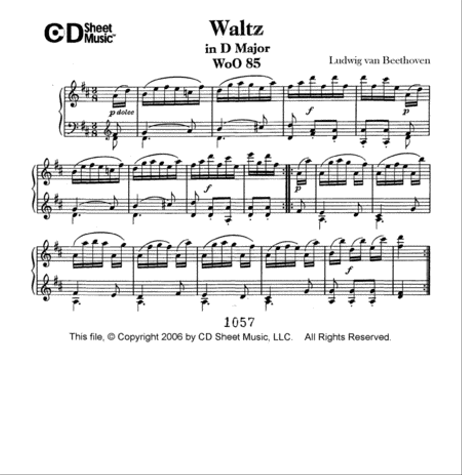 Waltz In D Major, Woo 85 Piano Solo scores gallery preview page 1