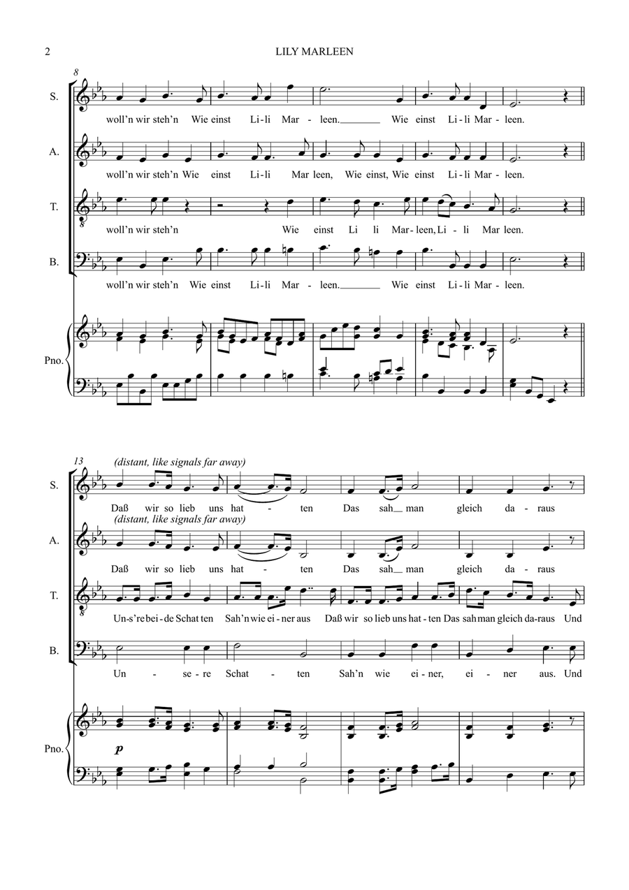 Lilli Marlene (lili Marleen) 4-Part scores gallery preview page 4