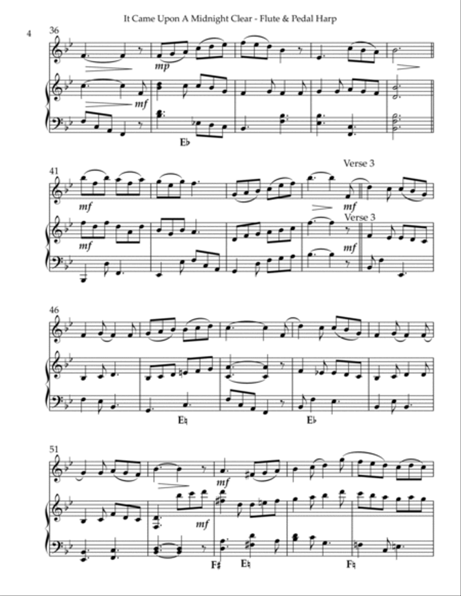 It Came Upon A Midnight Clear, Duet for Flute & Pedal Harp Flute scores gallery preview page 4
